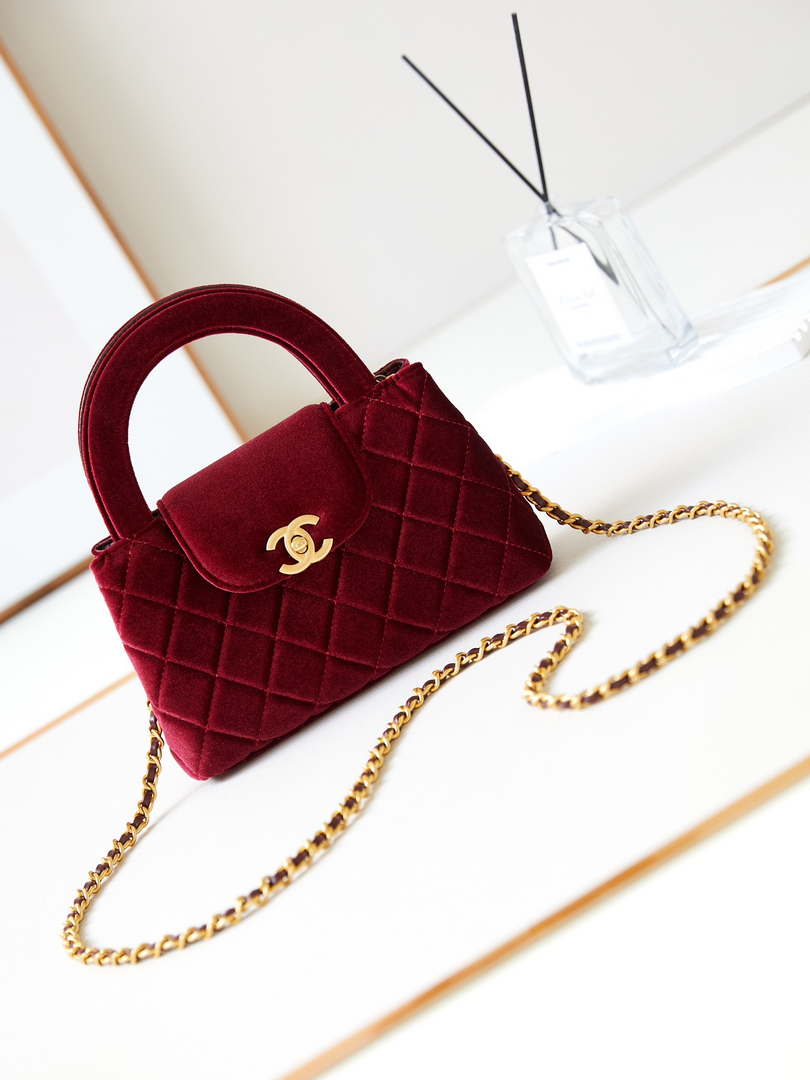 Chanel AS4416 Mini Shopping Bag Velvet Wine Red