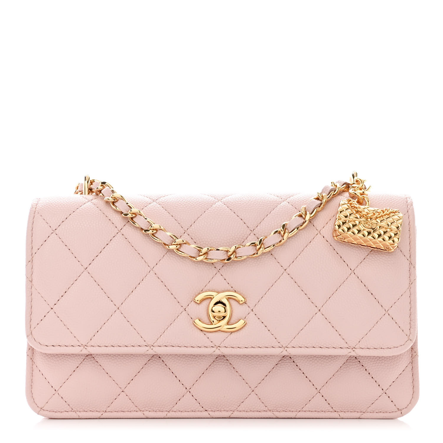 Chanel Flap Charm Wallet On Chain WOC Light Pink