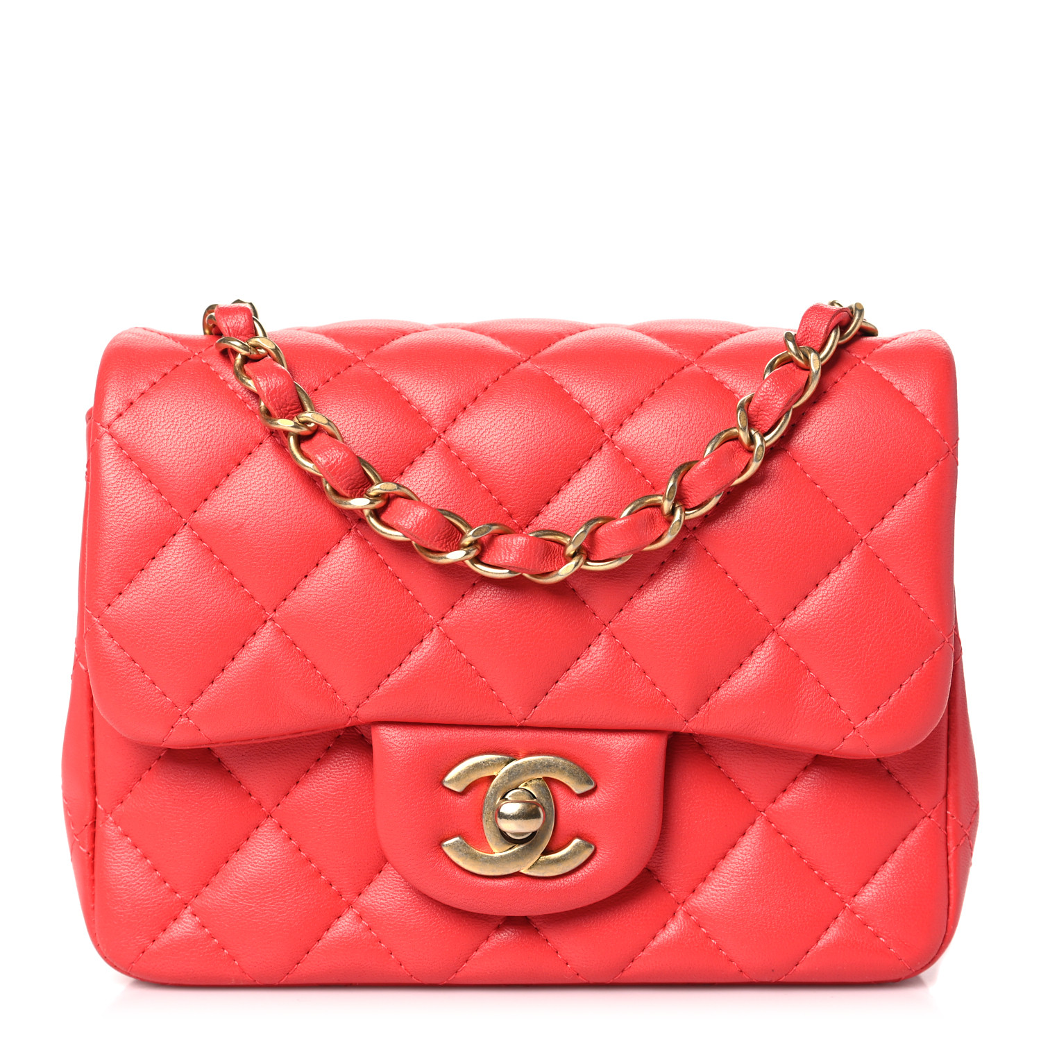 Chanel Lambskin Leather Mini Square Flap Red