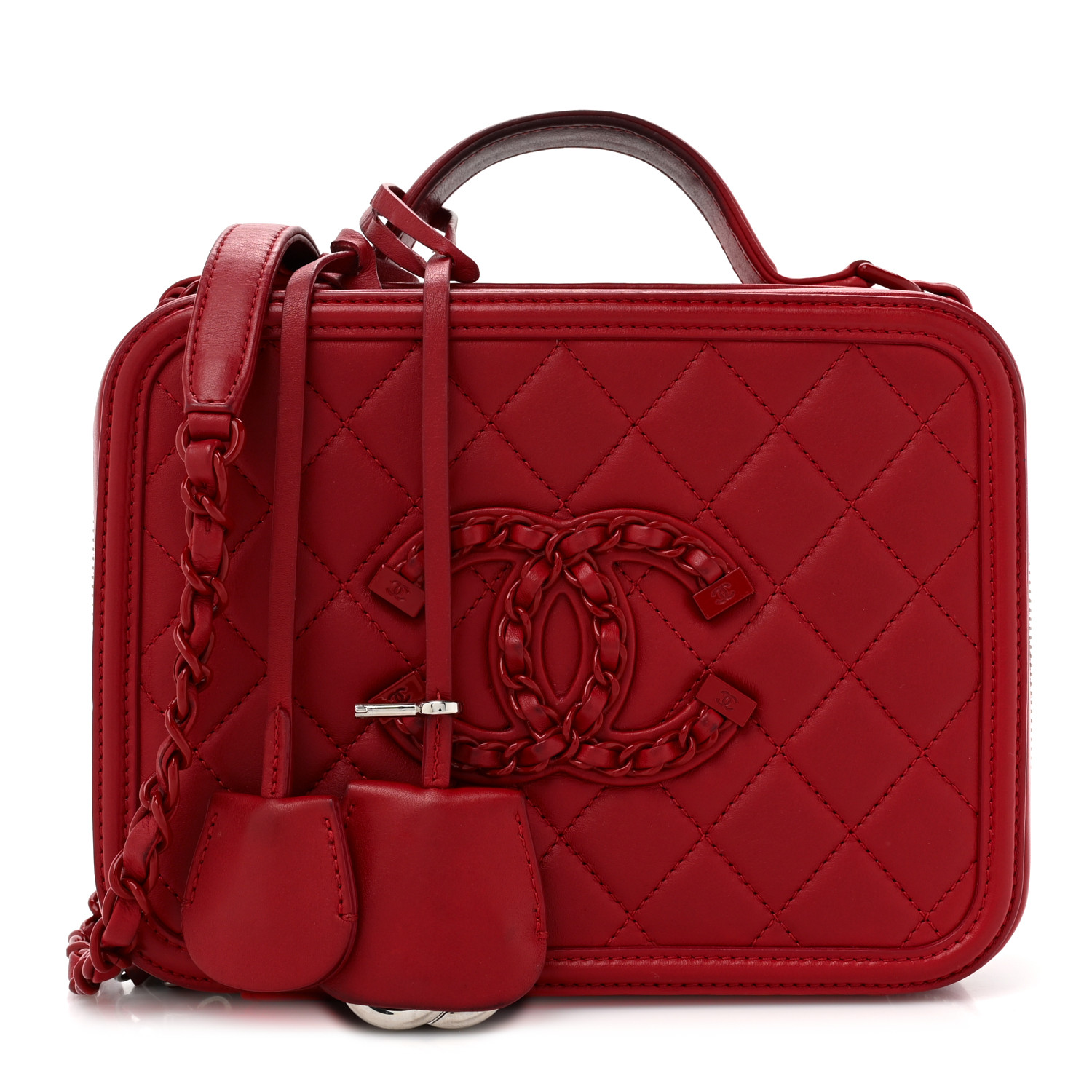 Chanel Medium CC Filigree Vanity Case Dark Red