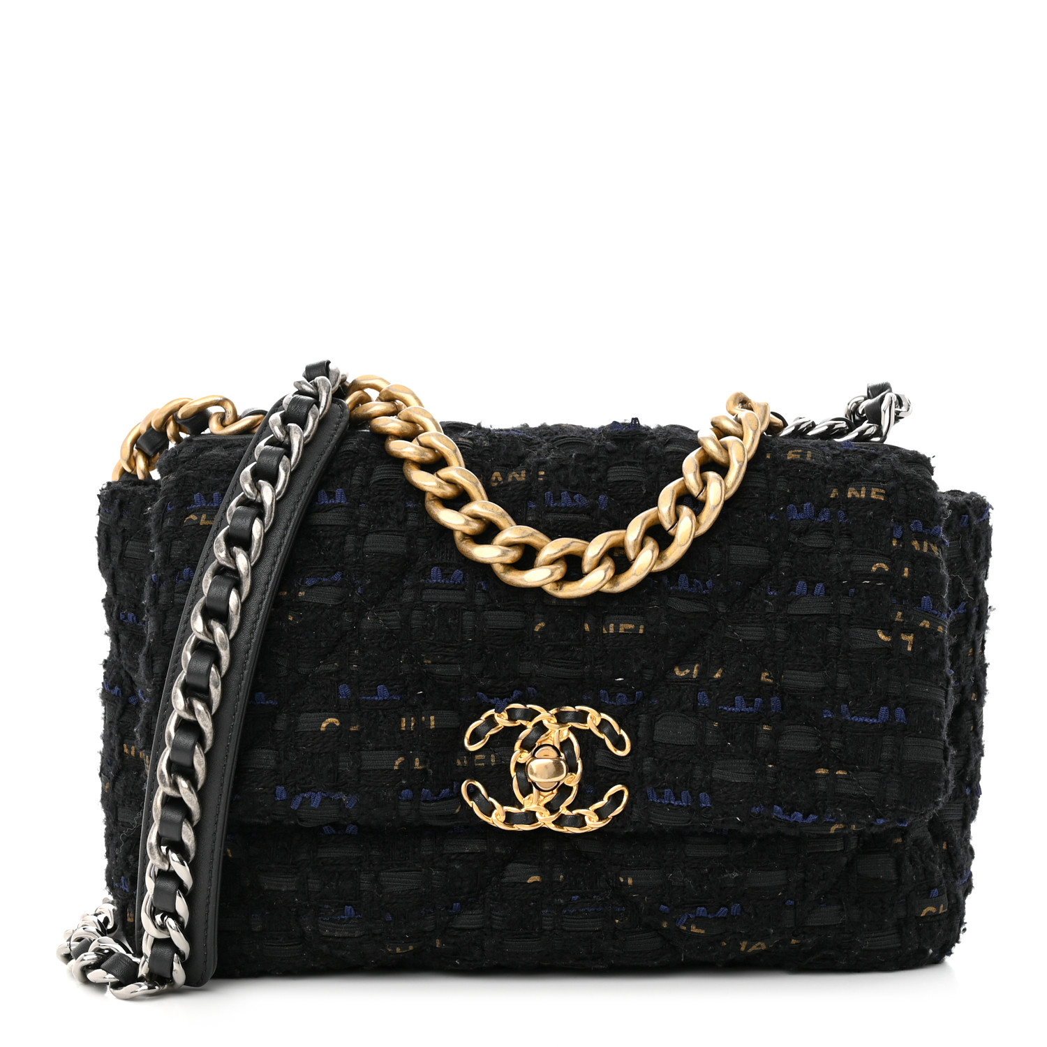 Chanel Medium Chanel 19 Flap Black Navy Gold