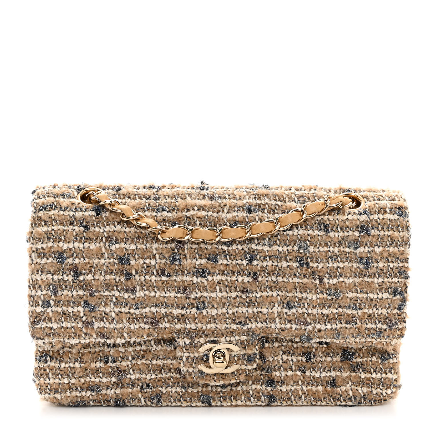 Chanel Medium Double Flap Beige Gold Multicolor
