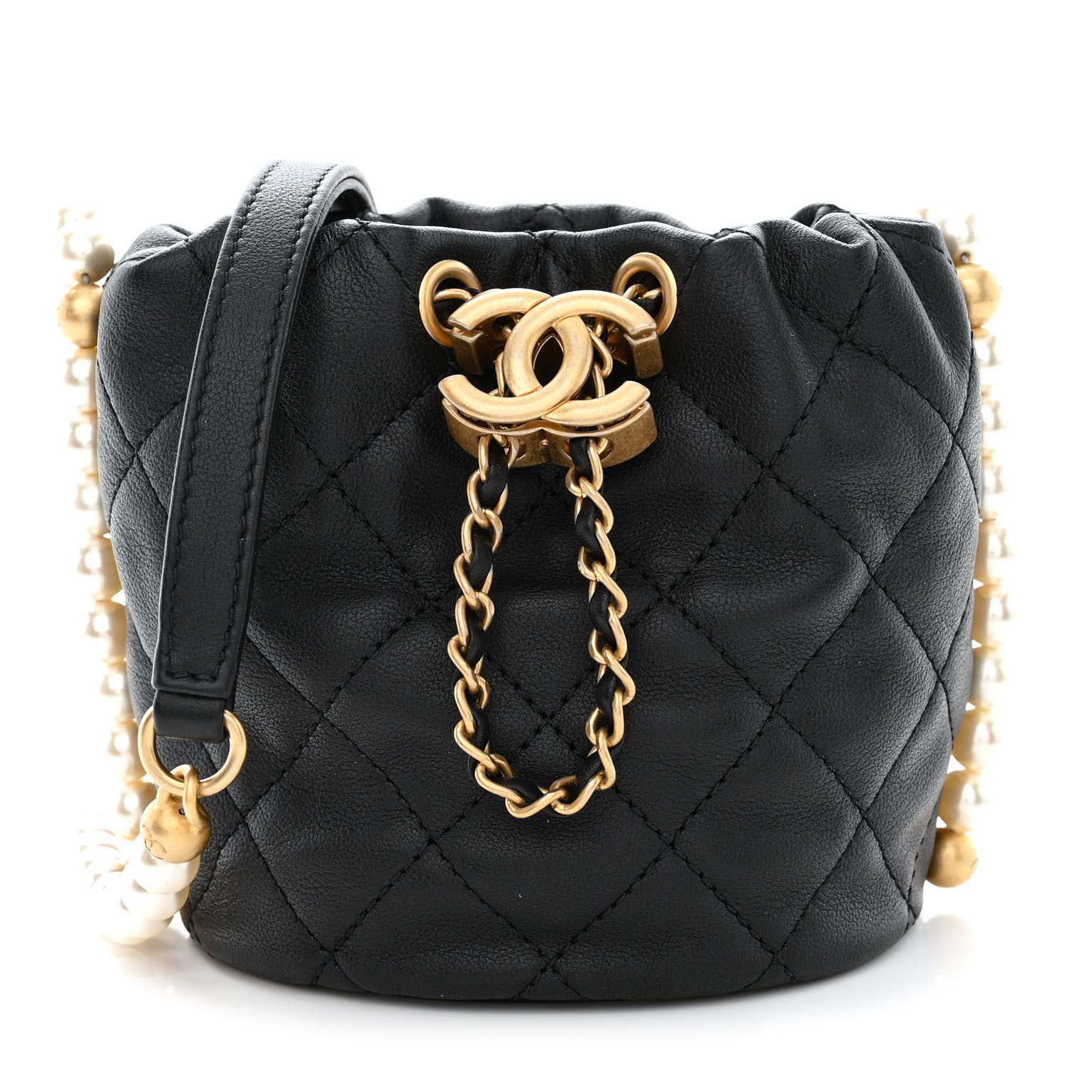 Chanel Mini About Pearls Drawstring Bucket Bag Black