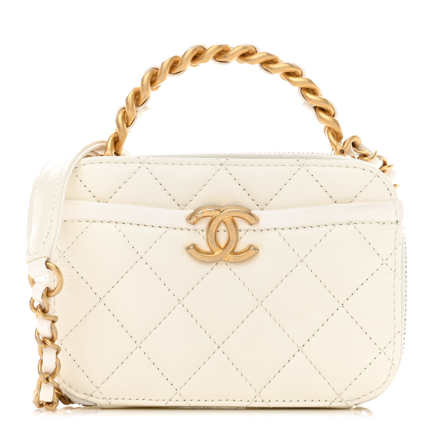Chanel Mini Get Round Top Handle Vanity Case White
